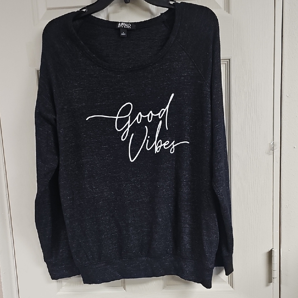 Women's Black Crew Neck Sweater - Good Vibes